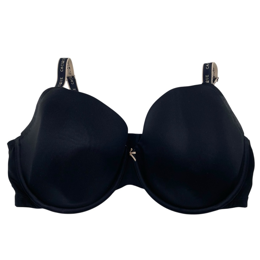 Cacique Lightly Lined T-Shirt Bra Size 44G Black Tan Logo Straps Underwire
